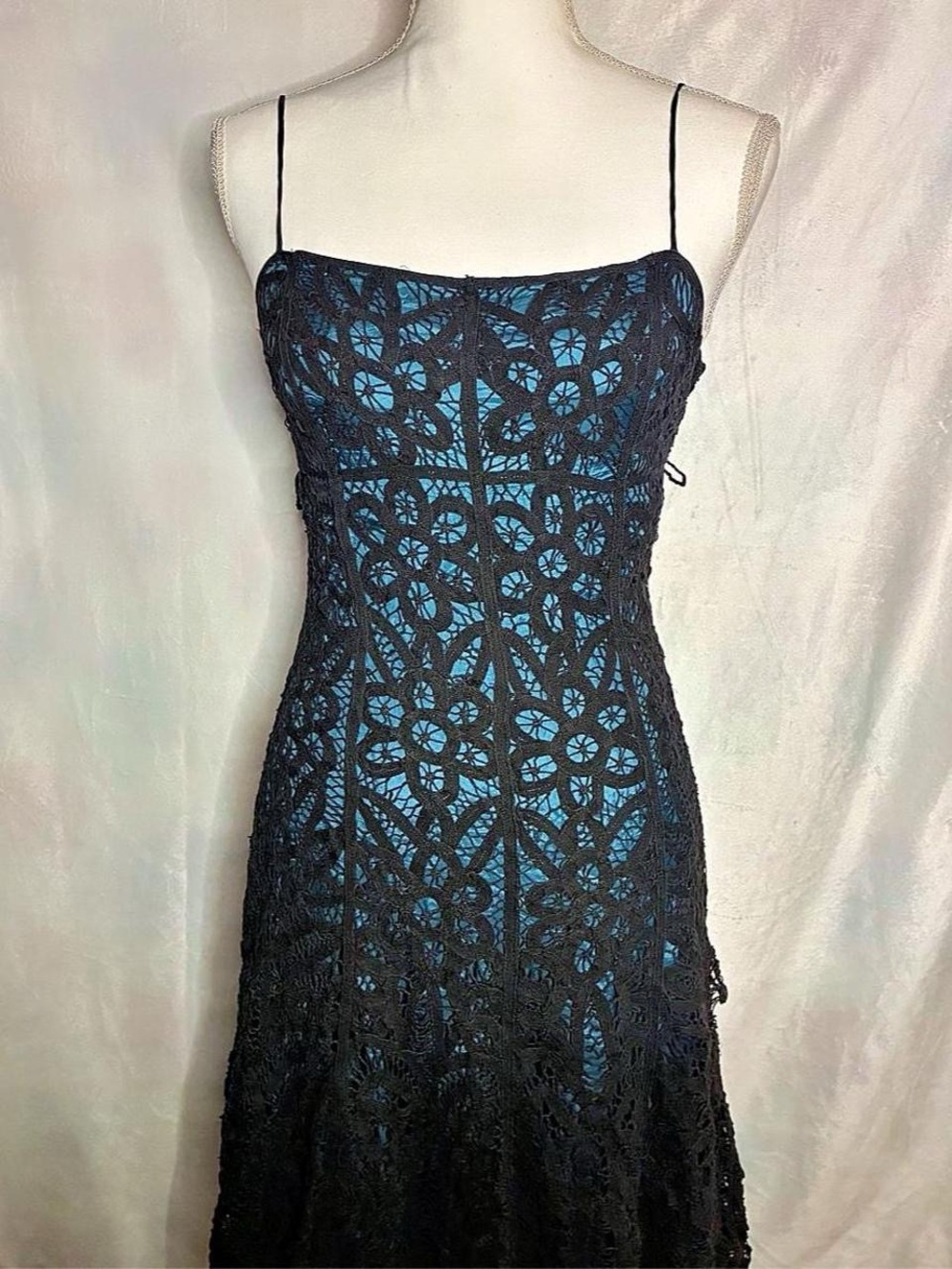 Vintage Archive Late 90’s/Y2K ‘Betsey Johnson’ black & teal slip lace dress